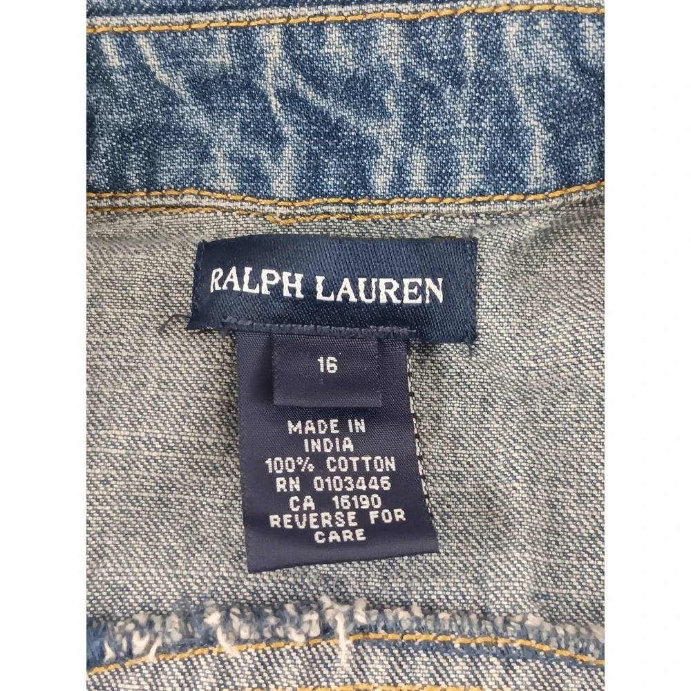 Vintage Ralph Lauren Denim Youth Jean Dress Sleeveless Collared V Neck‎ Size 16